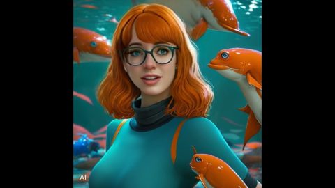 Smart Girl Virtual Assistant 👩🏻‍🦰❤️ Virtual AI Chatbot Goes on a Dolphin Adventure #shorts #ai