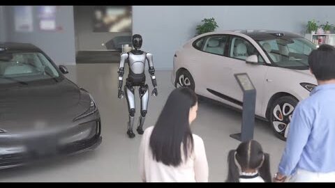 China Humanoid robots AGIBOT that work in offices or sell cars with AI learning : Tesla Optimus